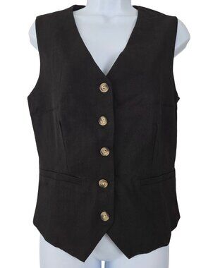 Pretty Garden Womens Small Black Buttoned Vest Sleeveless Classy Chic Stylish